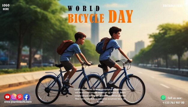 PSD design do dia mundial da bicicleta para cartaz e banner de mídia social