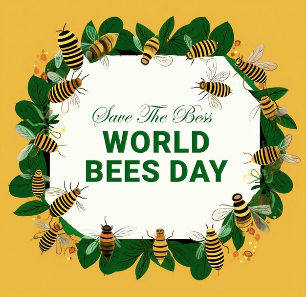 PSD design du cadre de la journée mondiale des abeilles de psd round