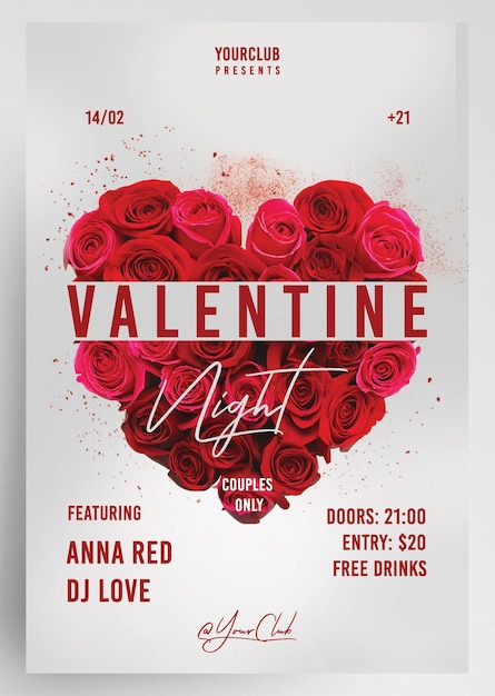 PSD le design du flyer de la fête du club de la saint-valentin