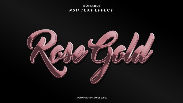 PSD design editável com efeito de texto de ouro rosa
