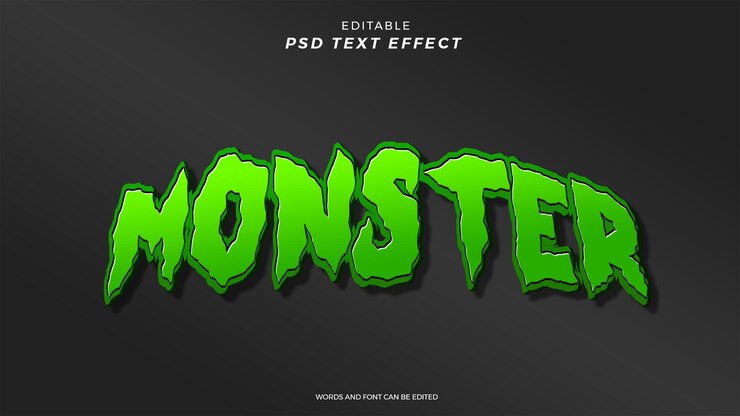 PSD design editável de efeito de texto monstro