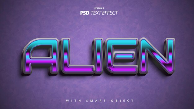 PSD design d'effet de texte 3d en néon spatial extraterrestre