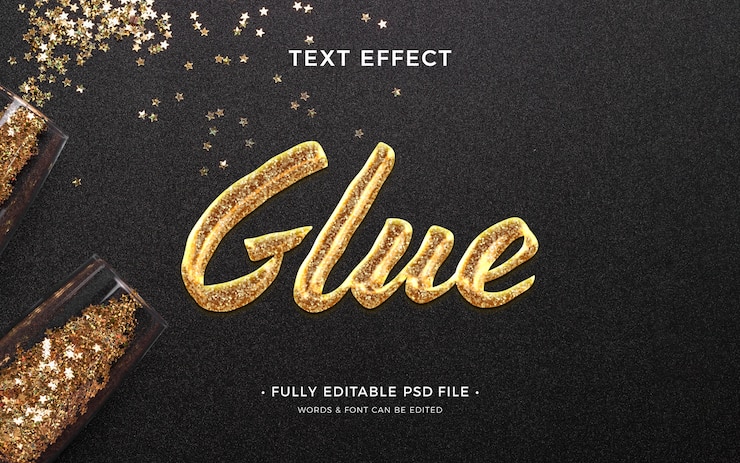 PSD design effetto testo colla glitterata
