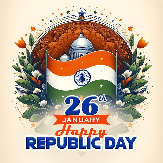 PSD design de la fête de la république indienne avec le modèle de post sur les réseaux sociaux du 26 janvier.