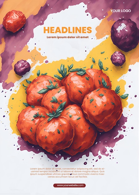 Design de flyer avec une illustration de boulettes de viande