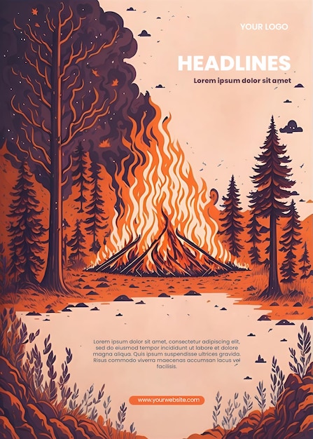 PSD design de flyer avec une illustration de feu de joie