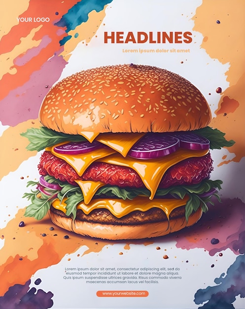 PSD design de flyer avec une illustration de hamburger