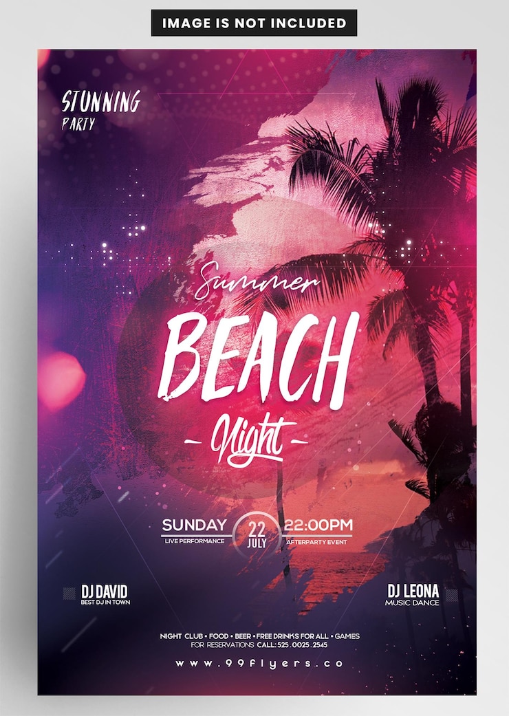 PSD design für flieger für nachtfeiern am strand