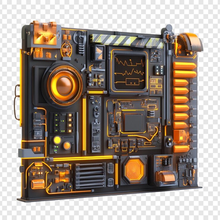 PSD design futurista de painel tecnológico laranja e preto