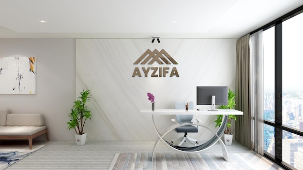 Design d'intérieur minimaliste moderne de la maquette du logo de la salle de réunion