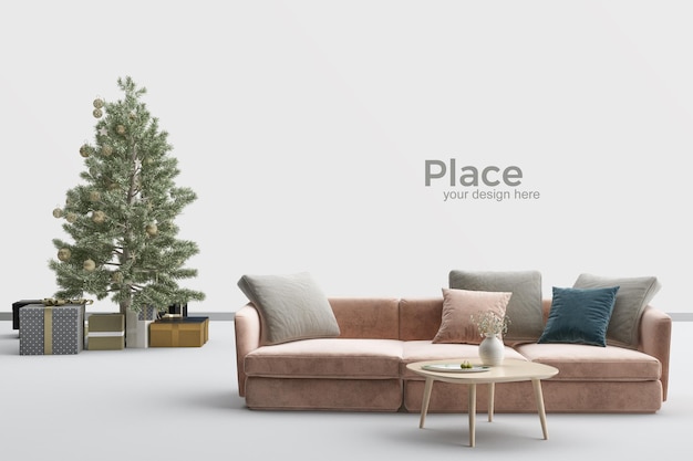 Design d'intérieur de salon avec arbre de noël