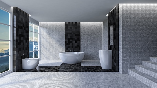 PSD design d'intérieur de toilette 3d