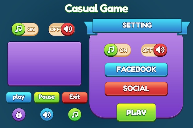 Design de kit de jeu décontracté moderne Game UI Kit PSD Interface à boutons de jeu pop-up