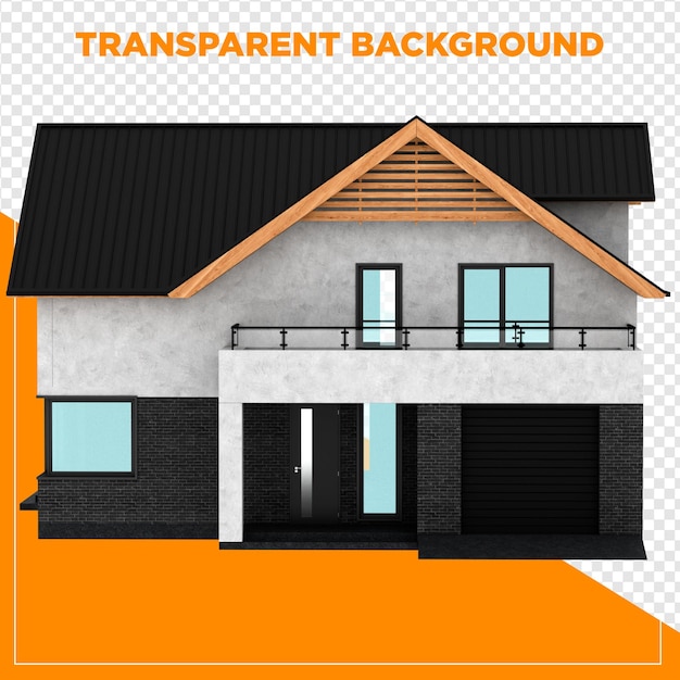 Design de maison moderne avec toit noir et murs en béton avec fond transparent