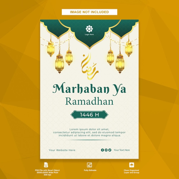 Design Marhaban Ya Ramadan Flach islamischer Hintergrund für Flyer Vorlage Design