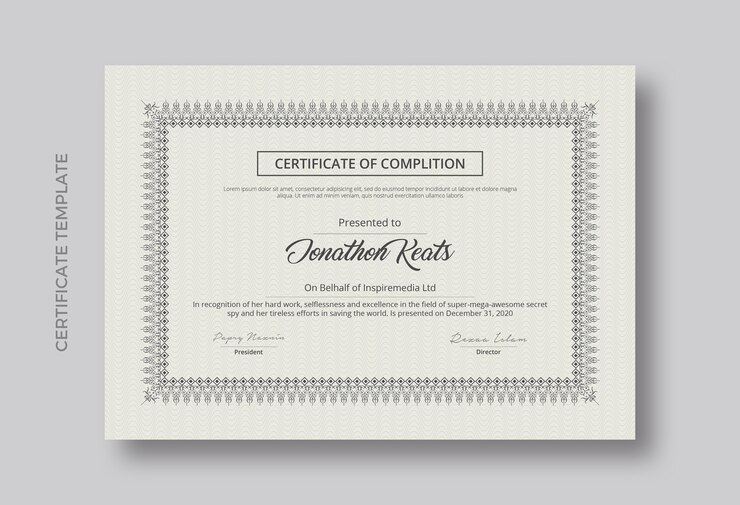 Design minimalista del modello di certificato