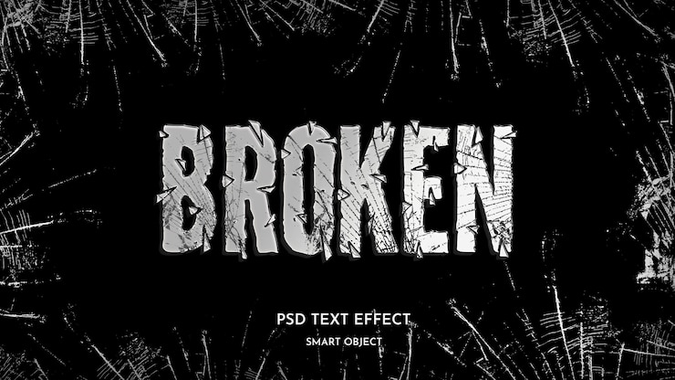 PSD design mit gebrochenem spiegeltexteffekt
