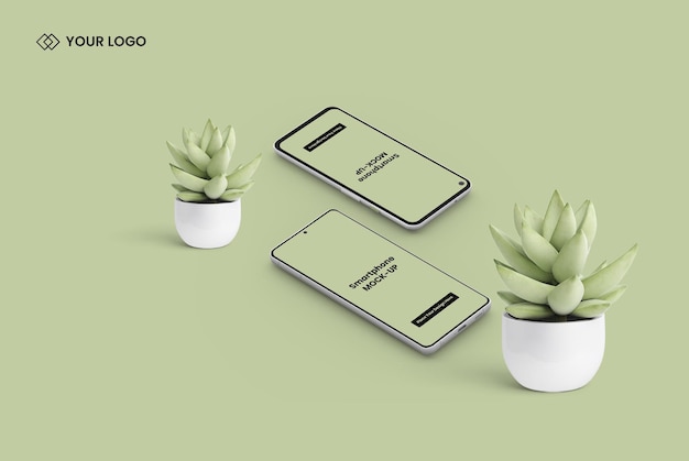 Design mockup con due schermi telefonici con sfondo del podio PSD Premium