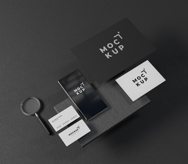 Design mockup di cancelleria in stile nero