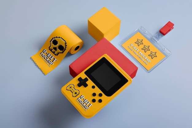 Design mockup di elementi di merchandising a 8 bit
