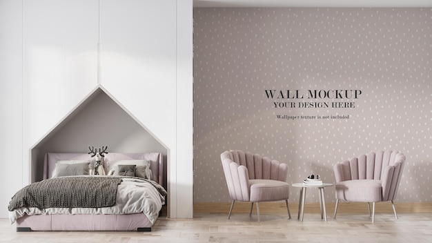 Design mockup muro camera da letto bianco rosa