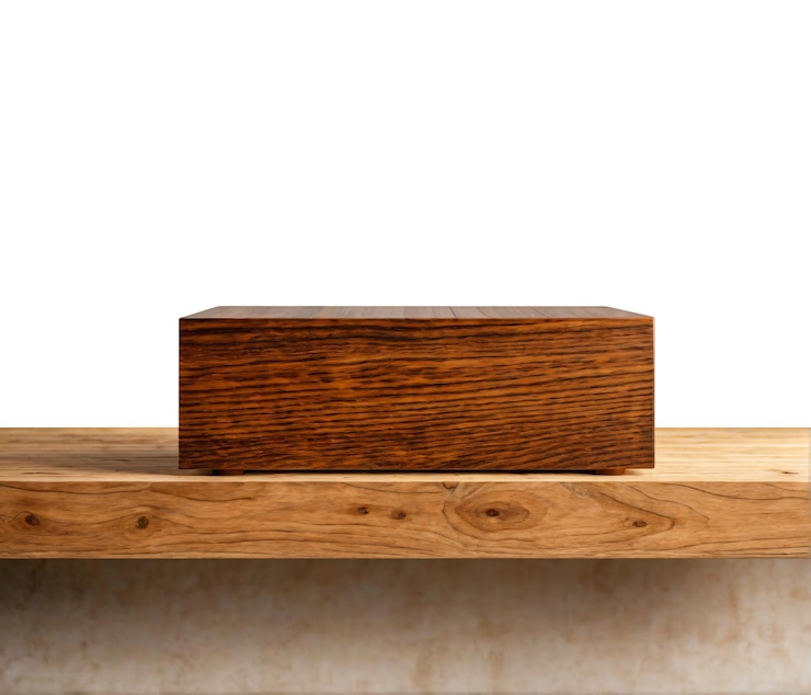 PSD design mockup product stand textura de madeira quadrada renderização 3d