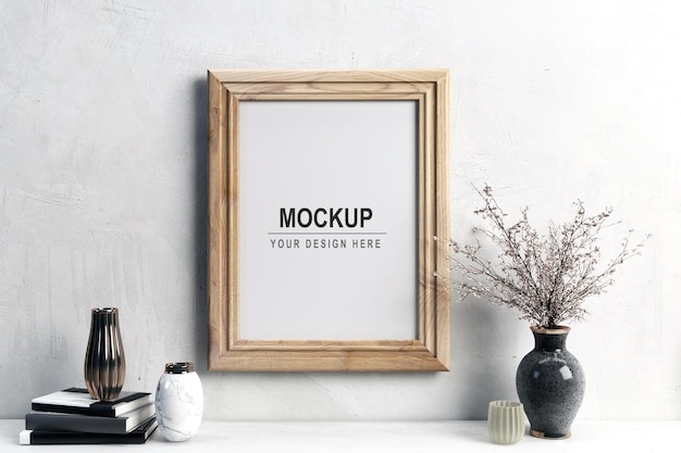 Design mockup telaio in legno in rendering 3d