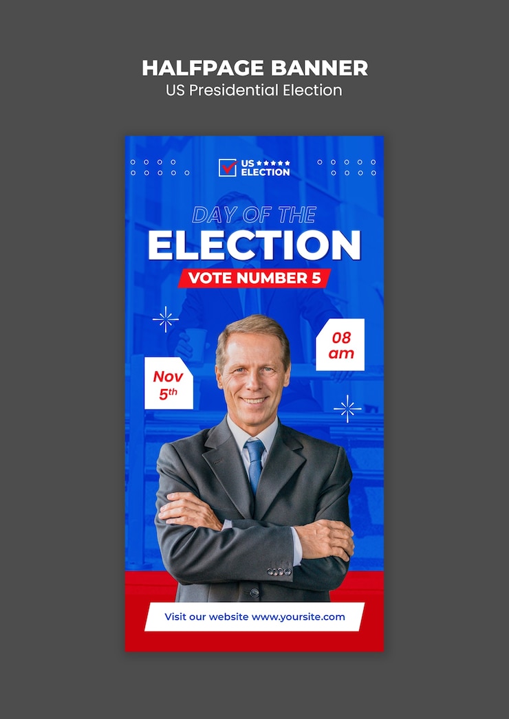 PSD design de modèle de bannière d'une demi-page pour les élections présidentielles américaines