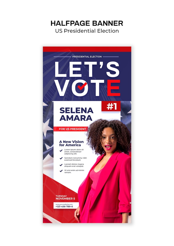 PSD design de modèle de bannière d'une demi-page pour les élections présidentielles américaines
