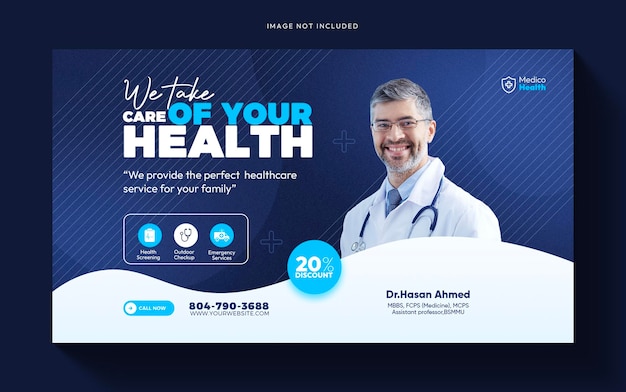 Design de modèle de bannière web promotionnelle pour les publicités sur les services médicaux de santé