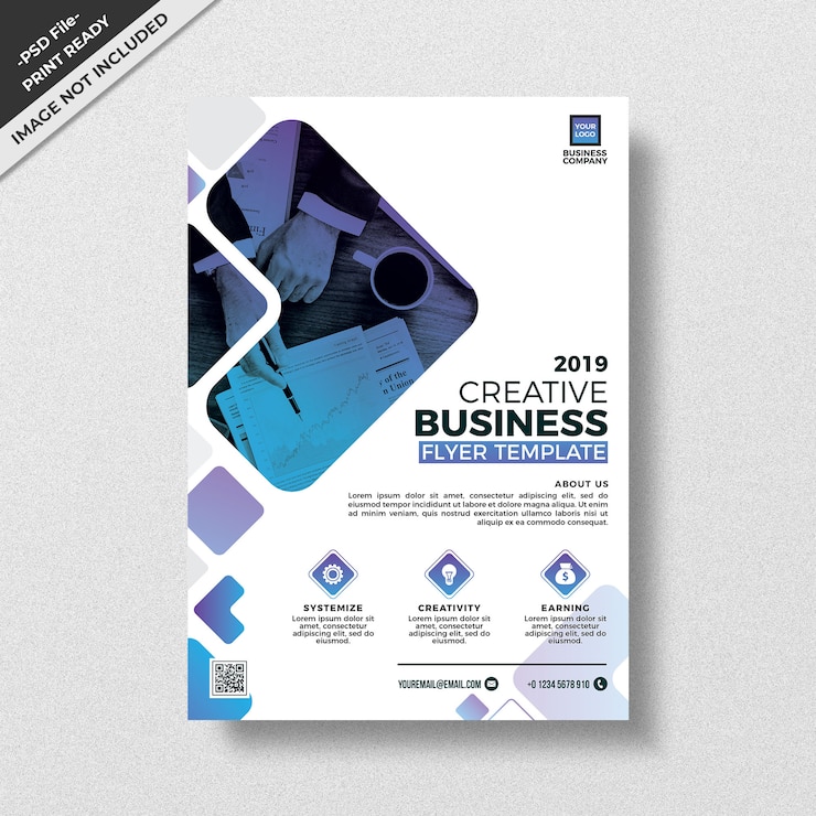 PSD design de modèle de flyer bleu style moderne créatif