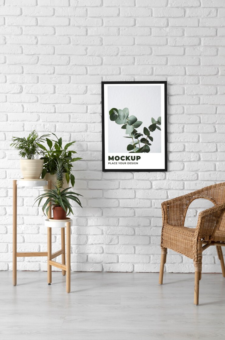 Design moderno de maquete de moldura de parede com decoração de interiores