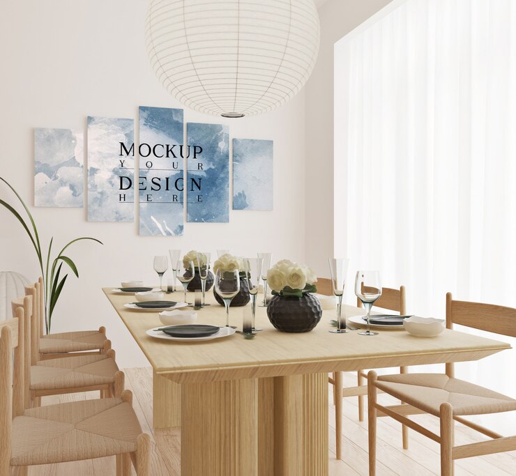 PSD design moderno della sala da pranzo con cornice mockup