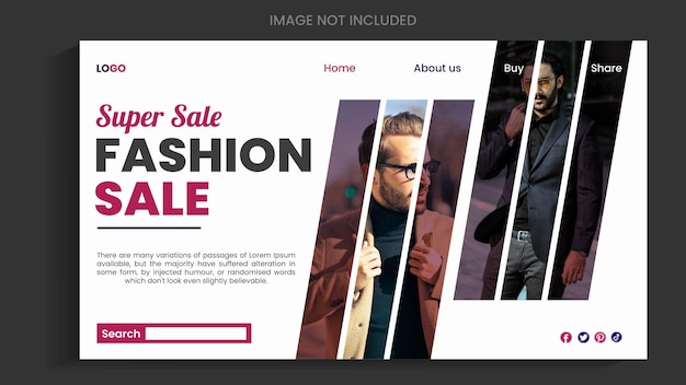 Design de page d'atterrissage de vente de mode pour hommes et modèle de site Web
