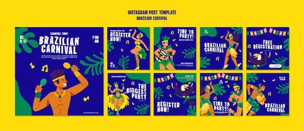 PSD design plano celebração de carnaval postagens no instagram