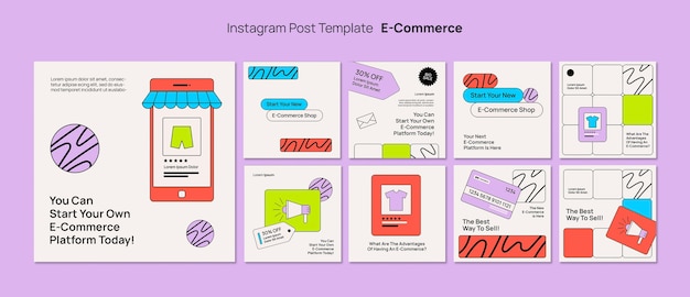 Design plano de e-commerce em postagens de Instagram