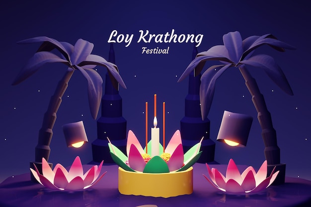 PSD design plat dégradé illustration du concept loy krathong, festival thaïlandais des lumières