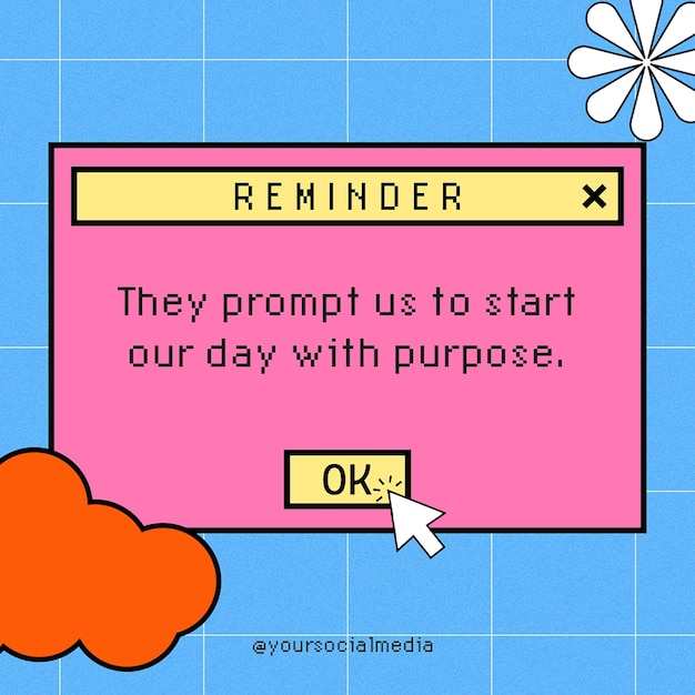 Design pop-up de rappel de citations colorées pour les médias sociaux et le modèle de poste Instagram