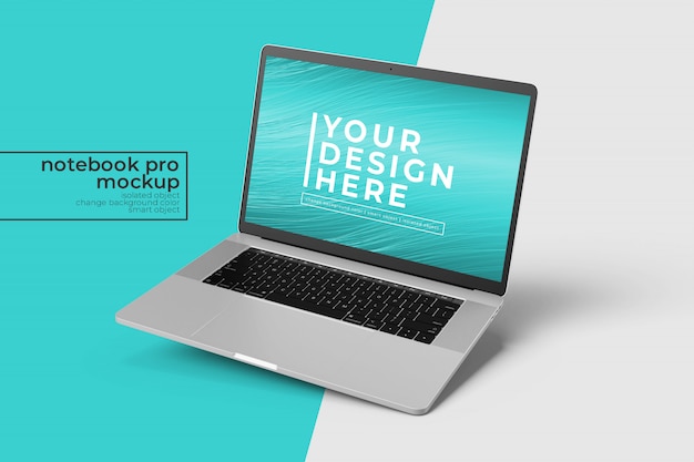 Design premium di alta qualità per laptop Pro PSD Mockup Design nella giusta posizione inclinata nella giusta vista