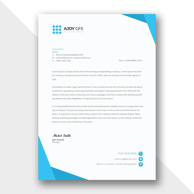 Design professionale per carta intestata blu
