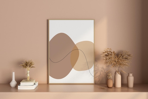 Design-Raum-Fotorahmen-Mockup-Design in 3D-Rendering
