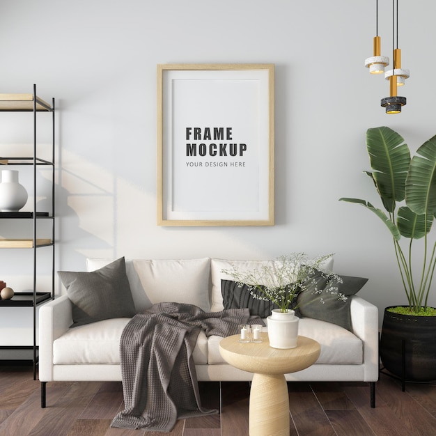 Design-Raum-Fotorahmen-Mockup-Design in 3D-Rendering