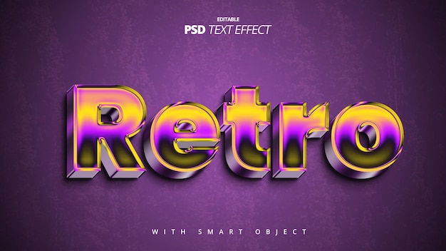 PSD design retrô vintage brilhante e vibrante com efeito de texto 3d