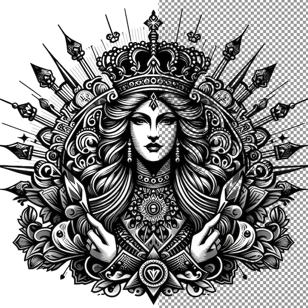 PSD design de tatouage de reine à vecteur d'élégance royale sur fond transparent