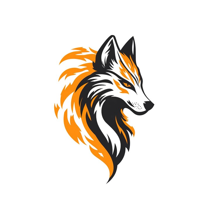 PSD design de la tête de loup tribal ardent illustration vectorielle noire et orange