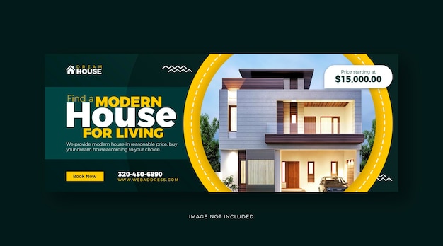 Design von facebook-cover-vorlagen für immobilien, die zu hause leben