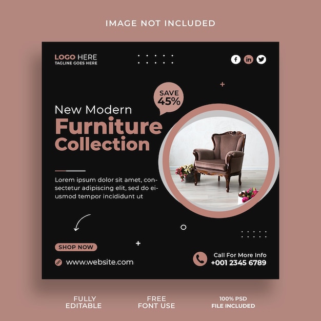 Design von modernen möbeln für soziale medien und instagram-postvorlagen