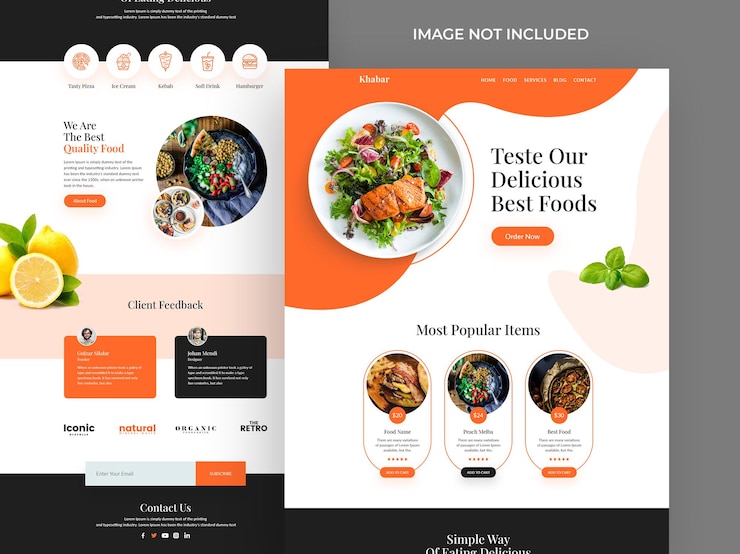PSD design-vorlage für lebensmittel-landing-pages