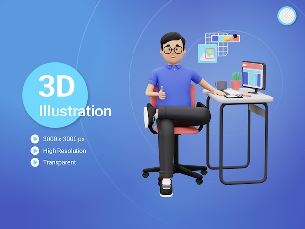 designer gráfico 3D mostrando os polegares para cima