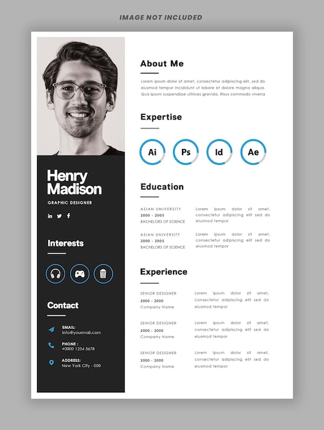 Designer graphique Résumé modèle de CV PSD